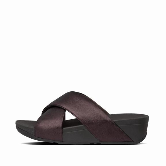 Mules Femme Fitflop Lulu Cuir Criss Cross Chocolat Metal (HSE903862)